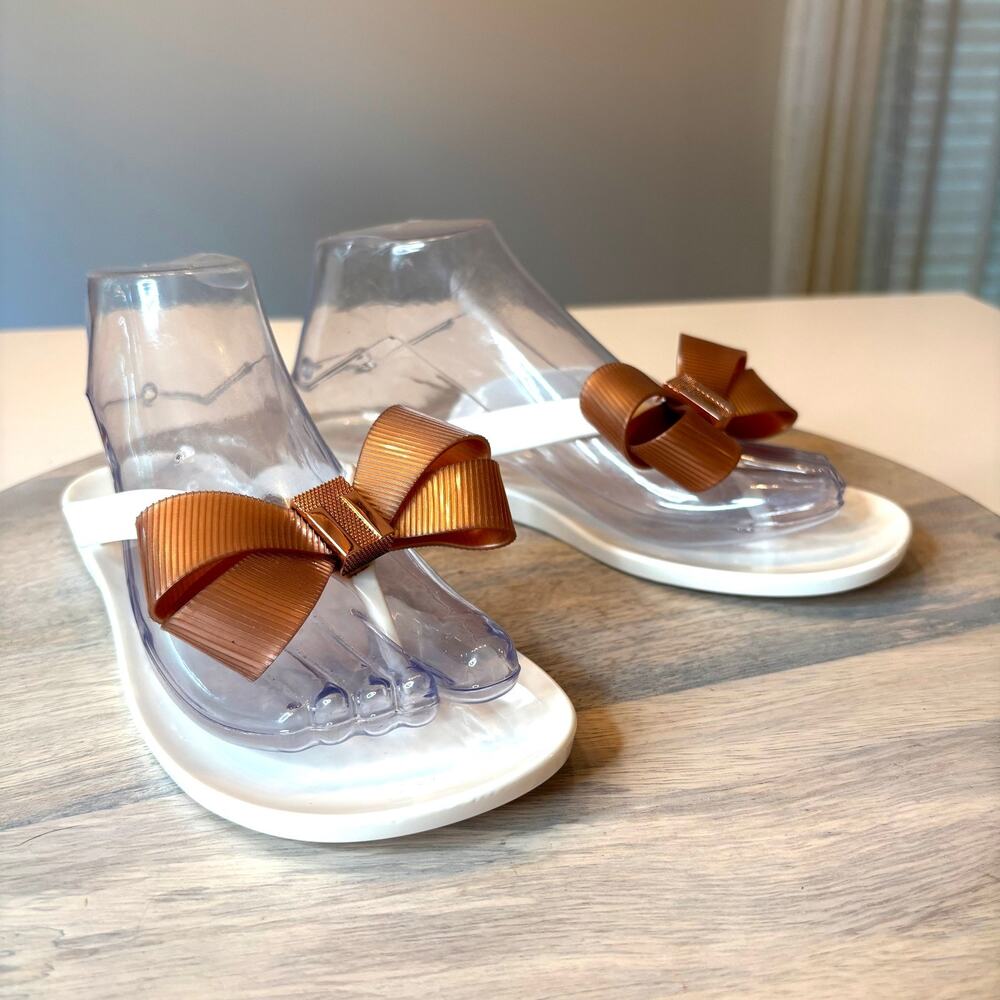 Ted Baker London Bow Jelly Flip Flop Sandals White Rose Gold Women's EU 37 US 7